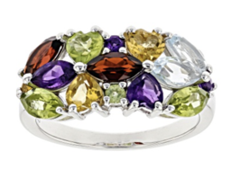 Multi Gemstone Rhodium Sterling Silver Ring Size 7 - £119.89 GBP