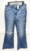 American Eagle Super Hi-Rise Flare Jeans 16 Stretch Blue Denim Distresse... - £36.17 GBP
