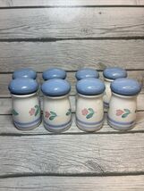 Stoneware By POMERANTZ Floral Cottage 8 Spice Jars RARE Grandma - $29.69
