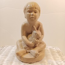 Vintage 1982 Sculptured Treasures Inc Ceramic Boy Holding Bunny Rabbit Figurine - $21.78