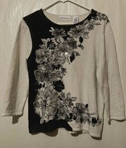 Alfred Dunner Sparkling Gray &amp; Black Jewel Embellished Pullover Sweater ... - £11.65 GBP