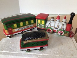 LEMAX Village Christmas Porcelain Santa&#39;s Express Train 3 Piece set In Box - £22.78 GBP