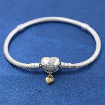 925 Silver and 14k gold-plated Disney Moments Heart Clasp Snake Chain Bracelet  - £26.13 GBP+