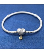 925 Silver and 14k gold-plated Disney Moments Heart Clasp Snake Chain Br... - $45.00 CAD+