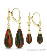 Black Lab-Created Opal 14k Yellow Gold Leverback Long Tear-Drop Dangle E... - $4,602.57 MXN+