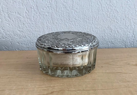 Vintage Victorian Powder Dish w/Silverplated Lid, Mirror &amp; Powder Puff - £15.78 GBP