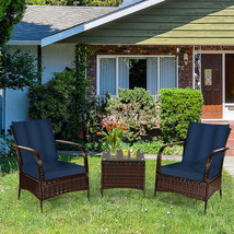 3Pcs Rattan Patio Conversation Set Outdoor Furniture Set W/ Table Cushions - $416.17