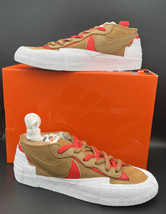 Nike Blazer Low x Sacai British Tan Brown Red White DD1877-200 Mens Size 11 - £98.18 GBP