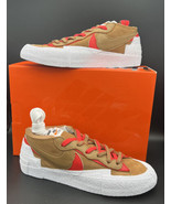 Nike Blazer Low x Sacai British Tan Brown Red White DD1877-200 Mens Size 11 - £96.38 GBP
