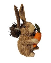 Sisal Bunny Rabbit 8.5&quot; Figure w/ Carrot &amp; Egg Nest Basket on Back Easte... - £14.15 GBP