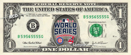 World Series 2016 Cubs Vs Indians Mlb Baseball On A Real Dollar Bill Cash Money - £5.31 GBP