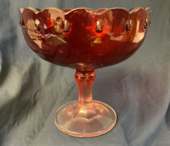 Vintage Indiana Glass Tear Drop Red with Clear Glass Pedestal Fruit Bowl - £11.17 GBP