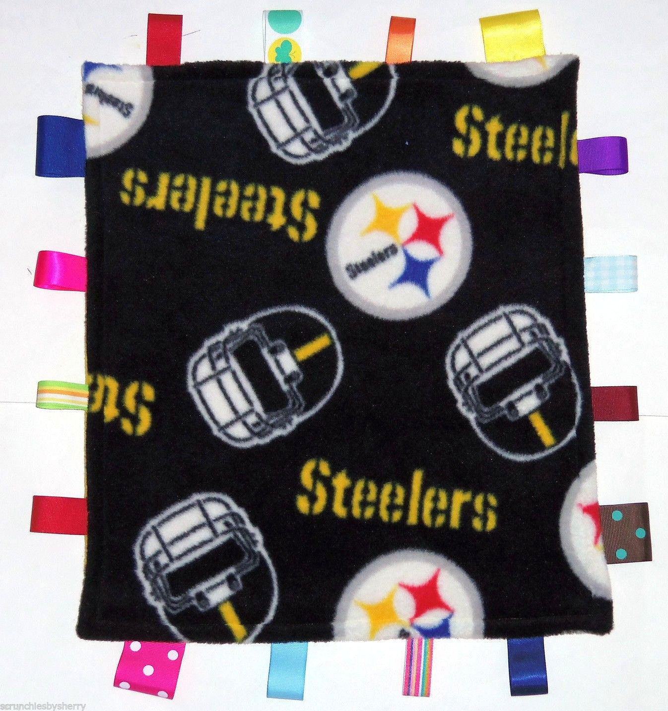 Pittsburgh Steelers Fleece Ribbon Security Blanket Baby NFL Football 13" x 15" - $24.95