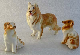 ANTIQUE Family of 3 Collies Miniatures Bone China PORCELAIN 1950s - $16.99