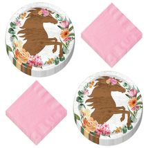 HOME &amp; HOOPLA Horse Party Wood and Floral Paper Dinner Plates and Lunch ... - £12.91 GBP+