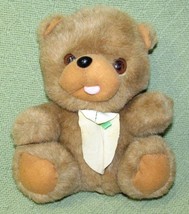 Vintage Soft Things Teddy Plush With Tuxedo Bib 9" Stuffed Bear Tan Green Tie - $15.75