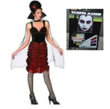 Womens Vampire Crimpson Vampiress Dress, Cape &amp; Makeup 3 Pc Halloween Co... - £23.66 GBP