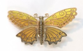 Vintage Avon Yellow Enamel Wings Butterfly Brooch Gold Tone Figural Insect Pin - £8.82 GBP