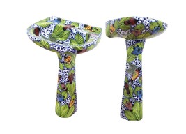 Mexican Talavera Pedestal Sink Handcrafted Ceramic - Hummingbirds 3 - - $899.00
