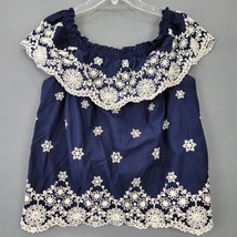 Maurices Women Shirt Size M Blue Preppy White Embroidered Sultry On Off ... - $10.71