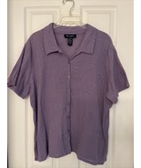 Denim &amp; Co. Purple  With Embroidered Flowers  Button down Shirt Women&#39;s ... - £11.06 GBP