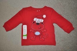 Boys Shirt Christmas JB Red Santa Monkey Long Sleeve Crew Tee-size 3 months - £6.97 GBP