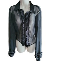 NEW Women&#39;s Black Sheer Long Sleeve Blouse Size M/L - £15.93 GBP