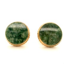 Vintage Sign 12k Gold Filled Simmons Round Green Marble Jade Cabochon Cufflinks - £65.94 GBP