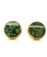 Vintage Sign 12k Gold Filled Simmons Round Green Marble Jade Cabochon Cu... - £66.49 GBP