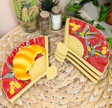 Ebros Set Of 4 Red Cranes Cherry Blossoms Oriental Fan Shaped Sushi Plates - €38,03 EUR