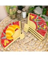 Ebros Set Of 4 Red Cranes Cherry Blossoms Oriental Fan Shaped Sushi Plates - €37,74 EUR