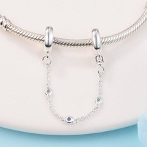 2022 Summer Release 925 Sterling Silver Triple Blue Stone Safety Chain Charm  - £15.27 GBP