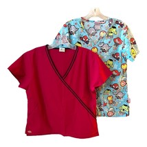 Marvel &amp; Dickies Scrub Tops Set - S - Vibrant Fuschia &amp; Cartoon Avengers... - $12.00