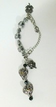 Charm Bracelet SIlver Tone Hearts &amp; Flowers and Sparkling Faceted Beads - £7.19 GBP