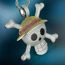 925 Silver Gold Plated 4Ct Simulated Diamond Pirate Skull Pave Charm Pendant - £150.81 GBP