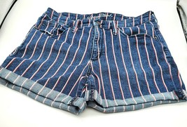 Universal Thread Jean Shorts Womens Size 8/29 Striped Rolled Cuff Zip Fly EUC - £9.44 GBP