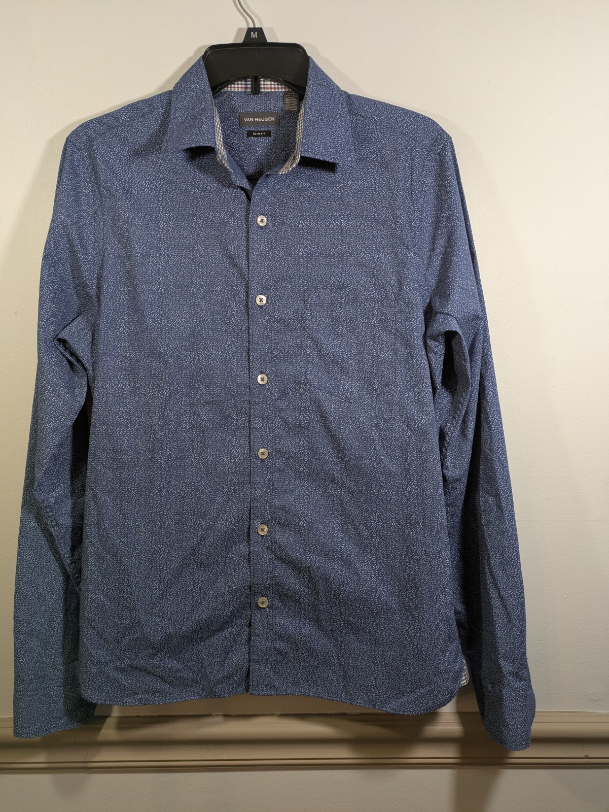 Van Heusen Button Up Shirt Men&#39;s Small 14-14.5 Blue Slim Fit - £8.93 GBP