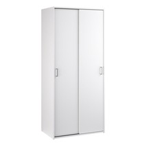 Modern Wooden White Wardrobe With 2 Sliding Doors Hanging Clothes Rail &amp; Shelves - £211.53 GBP