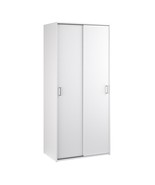 Modern Wooden White Wardrobe With 2 Sliding Doors Hanging Clothes Rail & Shelves - $264.63