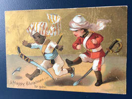 A Happy Christmas Gold Background Victorian Trade Card VTC 8 - £5.20 GBP