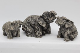 Elephant Family of 3 Figurines Resin Gray Vintage Mother with 2 Calves - $21.79