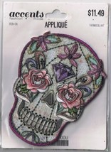 Accents Applique White Floral Skull Iron On - $3.45