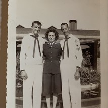 vtg 1950s Navy Two Men And One Woman Found Photograph Black And White Military - £6.35 GBP