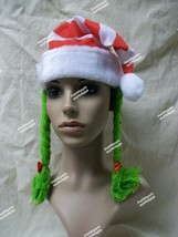 Red White Striped Santa Hat Green Braids Christmas Elf Toymaker CandyCan... - $149.84 MXN