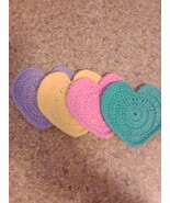 Handmade Crochet Pastel Heart Coasters Set of 4 - $27.89 CAD