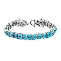 Natural Turquoise Charm Bracelet, 14K White Gold Plated Party Wear Jewelry - £158.46 GBP