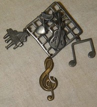 Vintage  Pewter Music Brooch with guitar piano treble clef and notes - £7.22 GBP