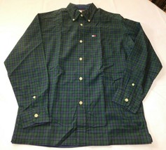 Tommy Hilfiger Youth Boy&#39;s Long Sleeve Button Up Shirt Size M Plaid Blue Green - £16.19 GBP