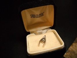 Swank Tie Tack Wishbone Silver Color Metal Faux Pearl Original Presentat... - £6.37 GBP
