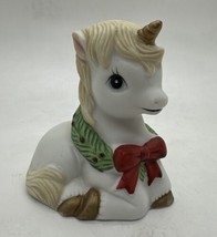 Vintage Ceramic Bisque Christmas Wreath Baby Unicorn Figurine - £14.99 GBP